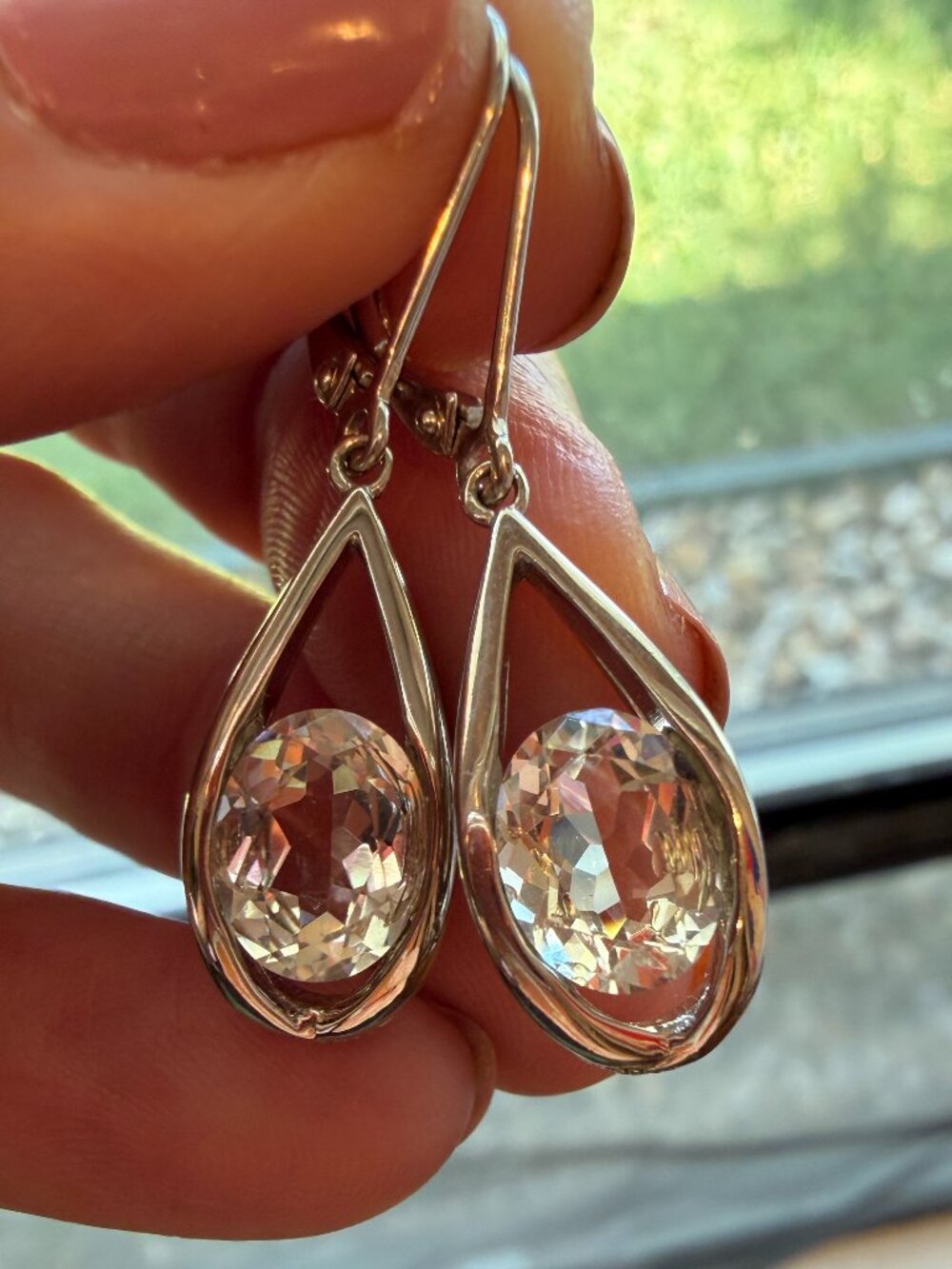 Cool Sculptural 925 Sterling Silver & White Topaz Drop Earrings
